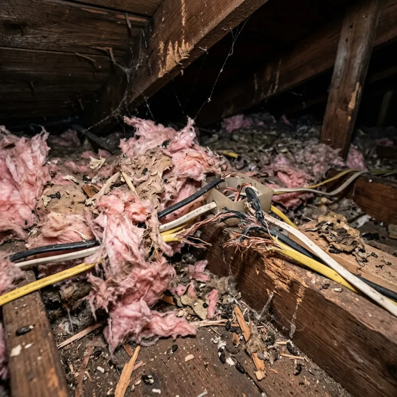 Contaminated ceiling insulation being assessed in a Mckinnon roof space