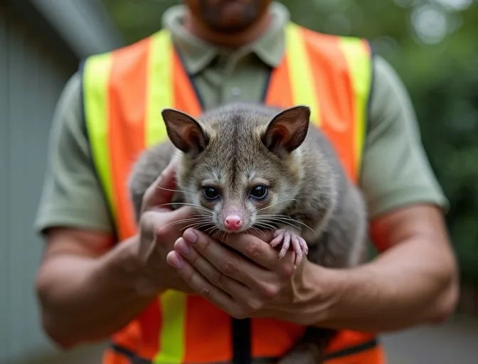 Animal handler safely recovering a deceased possum in Mckinnon
